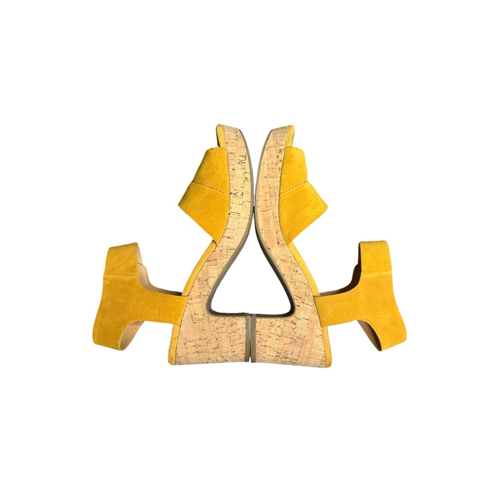 Women's Crown Vintage Yellow Suede Cork Wedge Sandals Size 8 - Picture 3 of 9